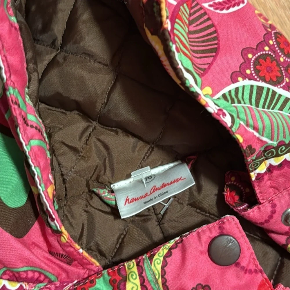 Hanna Andersson vintage Pink paisley Floral bunting snowsuit 6-12 m size 70